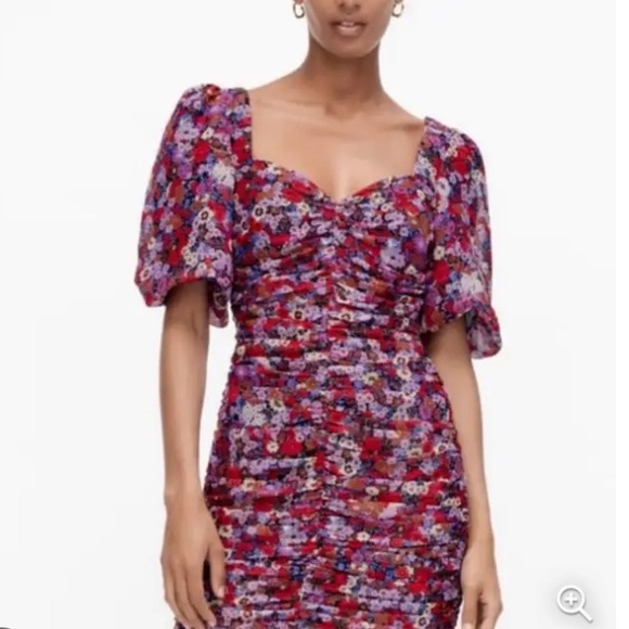 ZARA Women’s Floral Gold Metallic Stripe Draped Ruched Dress Size Small - Picture 2 of 9